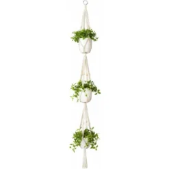 Macramé Plant Hanger 3 Tier Intérieur Extérieur Panier à Planter Suspendu Corde De Coton With Beads 177cm