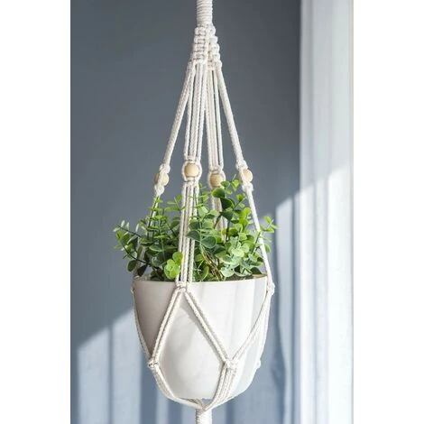 Macramé Plant Hanger 3 Tier Intérieur Extérieur Panier à Planter Suspendu Corde De Coton With Beads 177cm 4 Macramé Plant Hanger 3 Tier Intérieur Extérieur Panier à Planter Suspendu Corde De Coton With Beads 177cm – Image 2