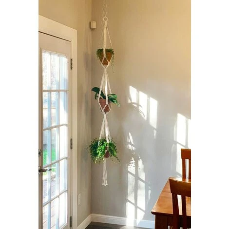 Macramé Plant Hanger 3 Tier Intérieur Extérieur Panier à Planter Suspendu Corde De Coton With Beads 177cm 5 Macramé Plant Hanger 3 Tier Intérieur Extérieur Panier à Planter Suspendu Corde De Coton With Beads 177cm – Image 3