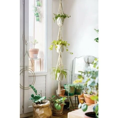 Macramé Plant Hanger 3 Tier Intérieur Extérieur Panier à Planter Suspendu Corde De Coton With Beads 177cm 6 Macramé Plant Hanger 3 Tier Intérieur Extérieur Panier à Planter Suspendu Corde De Coton With Beads 177cm – Image 4