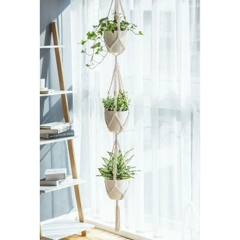 Macramé Plant Hanger 3 Tier Intérieur Extérieur Panier à Planter Suspendu Corde De Coton With Beads 177cm 7 Macramé Plant Hanger 3 Tier Intérieur Extérieur Panier à Planter Suspendu Corde De Coton With Beads 177cm – Image 5