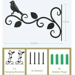 Lot De 2 Supports Pour Plantes Suspendues, 12 Pouces Suspension Mural Crochet Plante En Métal, Suspension D'Accessoires Pour Plantes Antirouille Et Robuste En Forme D'oiseaux, Noir， -Promos Jardin Noble Magasin 85351600 5