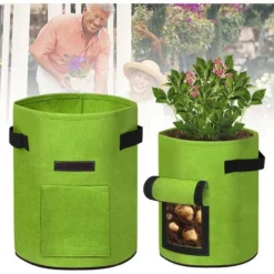 AUFUN 2X Sacs De Plantation Pour Pommes De Terre 7 Gall, 27 L, Réutilisables, Pour La Culture Des Fraises, Carottes, Tomates, Fleurs (30 X 25 Cm, Vert)