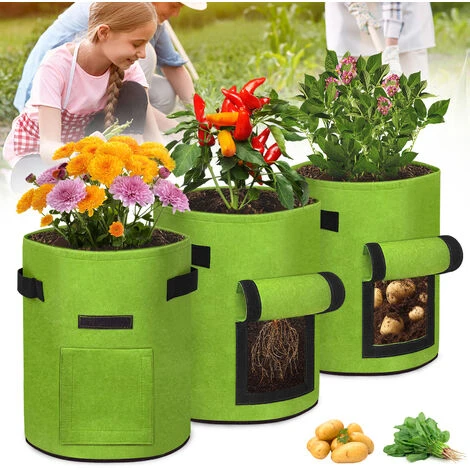 AUFUN 3X Sacs De Plantation Pour Pommes De Terre 10 Gall, 38 L, Réutilisables, Pour La Culture Des Fraises, Carottes, Tomates, Fleurs (35 X 40 Cm, Vert) 3 AUFUN 3X Sacs De Plantation Pour Pommes De Terre 10 Gall, 38 L, Réutilisables, Pour La Culture Des Fraises, Carottes, Tomates, Fleurs (35 X 40 Cm, Vert)