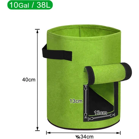 AUFUN 3X Sacs De Plantation Pour Pommes De Terre 10 Gall, 38 L, Réutilisables, Pour La Culture Des Fraises, Carottes, Tomates, Fleurs (35 X 40 Cm, Vert) 4 AUFUN 3X Sacs De Plantation Pour Pommes De Terre 10 Gall, 38 L, Réutilisables, Pour La Culture Des Fraises, Carottes, Tomates, Fleurs (35 X 40 Cm, Vert) – Image 2