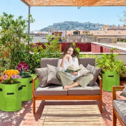 AUFUN 2X Sacs De Plantation Pour Pommes De Terre 10 Gall, 38 L, Réutilisables, Pour La Culture Des Fraises, Carottes, Tomates, Fleurs (35 X 40 Cm, Vert) -Promos Jardin Noble Magasin 85430977 5