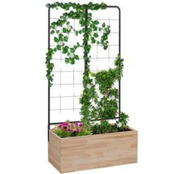 Jardinière En Bois JESSY 80 X 30 CM Avec Treillis Carré Potager -Promos Jardin Noble Magasin 85562539 3