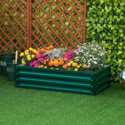 OUTSUNNY Carré Potager De Jardin Dim. 120L X 60l X 30H Cm Tôle D'acier Ondulée Vert -Promos Jardin Noble Magasin 86507401 2