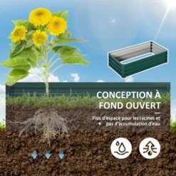 OUTSUNNY Carré Potager De Jardin Dim. 120L X 60l X 30H Cm Tôle D'acier Ondulée Vert -Promos Jardin Noble Magasin 86507401 5