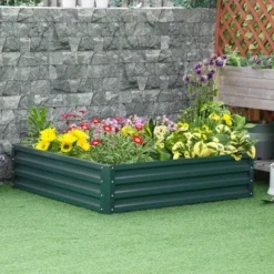 OUTSUNNY Carré Potager De Jardin Dim. 120L X 120l X 30H Cm Tôle D'acier Ondulée Vert Foncé -Promos Jardin Noble Magasin 86507409 2