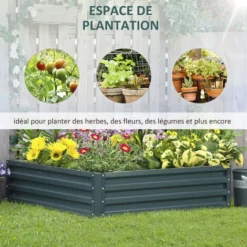 OUTSUNNY Carré Potager De Jardin Dim. 120L X 120l X 30H Cm Tôle D'acier Ondulée Vert Foncé -Promos Jardin Noble Magasin 86507409 4