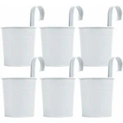 DHKLFA Lot De 6 Pots De Fleurs Intérieur Suspendu En Métal Avec Crochet Amovible Décoration Jardinage - Blanc