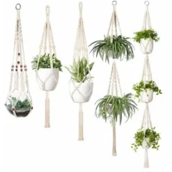 Lot De 5 Cintres En Macramé Pour Plantes D'intérieur à Suspendre Au Mur Panier à Fleurs Porte-pot Boho Home Decor, Blanc Pratique
