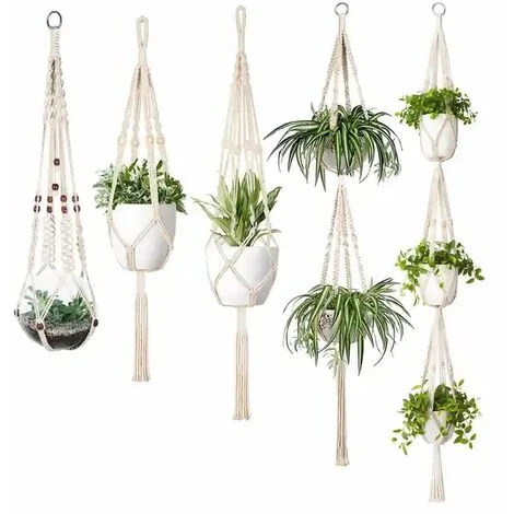 Lot De 5 Cintres En Macramé Pour Plantes D'intérieur à Suspendre Au Mur Panier à Fleurs Porte-pot Boho Home Decor, Blanc Pratique 3 Lot De 5 Cintres En Macramé Pour Plantes D'intérieur à Suspendre Au Mur Panier à Fleurs Porte-pot Boho Home Decor, Blanc Pratique