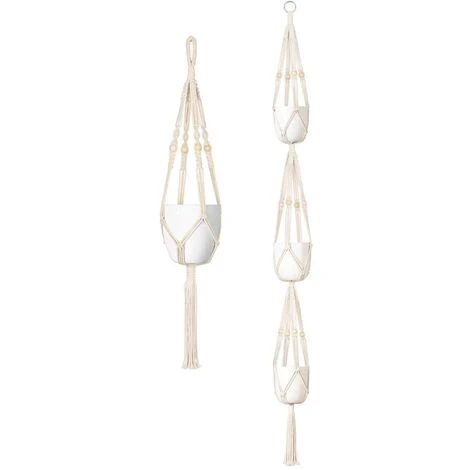 Lot De 5 Cintres En Macramé Pour Plantes D'intérieur à Suspendre Au Mur Panier à Fleurs Porte-pot Boho Home Decor, Blanc Pratique 4 Lot De 5 Cintres En Macramé Pour Plantes D'intérieur à Suspendre Au Mur Panier à Fleurs Porte-pot Boho Home Decor, Blanc Pratique – Image 2