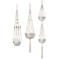 Lot De 5 Cintres En Macramé Pour Plantes D'intérieur à Suspendre Au Mur Panier à Fleurs Porte-pot Boho Home Decor, Blanc Pratique 9 Lot De 5 Cintres En Macramé Pour Plantes D'intérieur à Suspendre Au Mur Panier à Fleurs Porte-pot Boho Home Decor, Blanc Pratique -Promos Jardin Noble Magasin 87221266 3