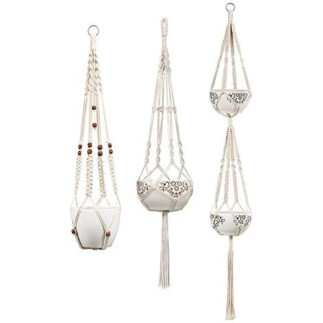 Lot De 5 Cintres En Macramé Pour Plantes D'intérieur à Suspendre Au Mur Panier à Fleurs Porte-pot Boho Home Decor, Blanc Pratique 5 Lot De 5 Cintres En Macramé Pour Plantes D'intérieur à Suspendre Au Mur Panier à Fleurs Porte-pot Boho Home Decor, Blanc Pratique – Image 3