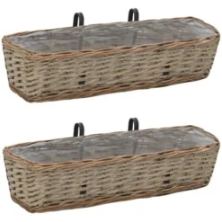 Elegant-Stil Jardinière De Balcon 2 Pcs Osier Avec Doublure En PE 60 Cm,pour Salon/Jardin,Montage Facile,2,55 Kg