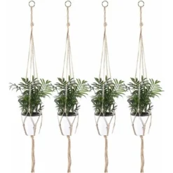 AIDUCHO 4 Paquets Suspension Plante, Pot Suspendu Plante, Pour Suspendre Pot De Fleur Suspension Suspendue Décoration Balcon Maison, 4 Jambes En Corde, 90 Cm