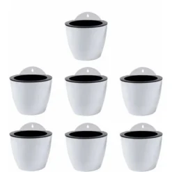 AIDUCHO Jardinières Suspendues à Arrosage Automatique Lot De 7 Deco Mural Pot De Fleur Interieur, Exterieur Decoration Murale Fenêtre Blanc Plastique, Grande, 18 Cm