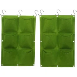 Sac à Plantes Mural,12 Pochettes  Sac De Plantation Suspendus Sac à Fleurs Vertical En Feutre Avec 6 Crochets Pour Jardin Balcon Décoration Intérieur Extérieur Vert