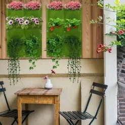 Sac à Plantes Mural,12 Pochettes  Sac De Plantation Suspendus Sac à Fleurs Vertical En Feutre Avec 6 Crochets Pour Jardin Balcon Décoration Intérieur Extérieur Vert -Promos Jardin Noble Magasin 88802260 3