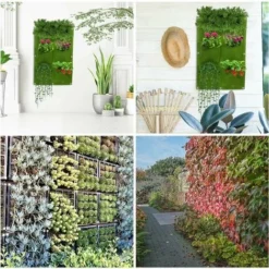Sac à Plantes Mural,12 Pochettes  Sac De Plantation Suspendus Sac à Fleurs Vertical En Feutre Avec 6 Crochets Pour Jardin Balcon Décoration Intérieur Extérieur Vert -Promos Jardin Noble Magasin 88802260 4