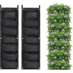 Lot De 2 Sacs De Jardinière à Suspendre, 7 Poches Pour Jardinière Murale Verticale, Sacs De Plantation Suspendus Pour Intérieur, Extérieur, Jardinage, Pot De Fleur Vert Vertical (noir),