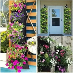 Lot De 2 Sacs De Jardinière à Suspendre, 7 Poches Pour Jardinière Murale Verticale, Sacs De Plantation Suspendus Pour Intérieur, Extérieur, Jardinage, Pot De Fleur Vert Vertical (noir), -Promos Jardin Noble Magasin 89329511 3