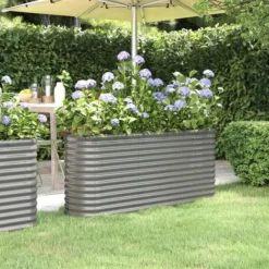 Jardinière De Jardin Acier Enduit De Poudre 152x40x68 Cm Gris