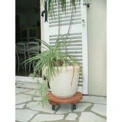 Nortene Support à Roulettes Bois Rond Flora Roll Lasure - 50 Cm -Promos Jardin Noble Magasin 9026059 4