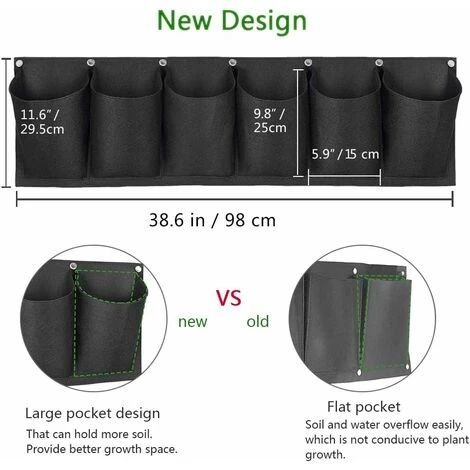 6 Poches Mur Vegetal Exterieur Sac De Plantation Sac à Plantes Mural Verticale Jardiniere Suspendue Pour Interieur Balcon Jardin Décoration 7 6 Poches Mur Vegetal Exterieur Sac De Plantation Sac à Plantes Mural Verticale Jardiniere Suspendue Pour Interieur Balcon Jardin Décoration – Image 5