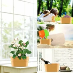 LITZEE Pot De Fleurs Pots De Fleurs à Suspendre En Métal,Crochet Amovible, Jardinière De Balcon Ou De Jardin 27x 21 X 14,5 Cm Jaune -Promos Jardin Noble Magasin 90785611 5