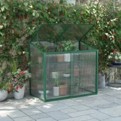 OUTSUNNY Mini Serre De Jardin 3 Niveaux Dim. 110L X 60l X 98H Cm Double Porte Toit Ouvrant Alu. Vert Polycarbonate -Promos Jardin Noble Magasin 91064998 2