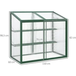OUTSUNNY Mini Serre De Jardin 3 Niveaux Dim. 110L X 60l X 98H Cm Double Porte Toit Ouvrant Alu. Vert Polycarbonate -Promos Jardin Noble Magasin 91064998 3
