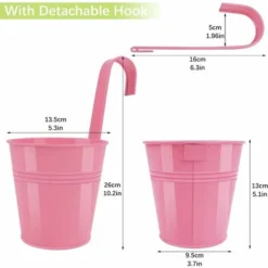 Large Metal Flower Pot Vase Bucket Hanging Garden Planter With Drainage Hole, Balcony Home Decor, Detachable Hook (10 Pcs With Assorted 10 Colours) -Promos Jardin Noble Magasin 91528855 3