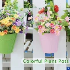 Large Metal Flower Pot Vase Bucket Hanging Garden Planter With Drainage Hole, Balcony Home Decor, Detachable Hook (10 Pcs With Assorted 10 Colours) -Promos Jardin Noble Magasin 91528855 5
