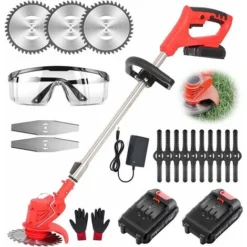 Débroussailleuse à Batterie 21 V Tondeuse électrique Sans Fil 3 En 1 Multifonction Avec Lames Et 2 Batteries Pour Jardin, Pelouse Anglaise, Sol Agricole (rouge)