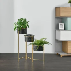 Nova Ensemble De 3 Porteurs Intérieurs Noirs Et Structure Pliante En Or Pliante