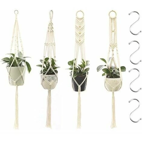 Suspension Plantes Macramé, 4 Pièces Macramé Panier De Supports De Plantes Avec 4 Crochets De Suspension, Tissés à Main Fleurs En Macramé Plant Hangers Pour Jardin Décor Intérieur Extérieur 3 Suspension Plantes Macramé, 4 Pièces Macramé Panier De Supports De Plantes Avec 4 Crochets De Suspension, Tissés à Main Fleurs En Macramé Plant Hangers Pour Jardin Décor Intérieur Extérieur