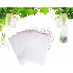 Lot De 100 Sacs En Filet Anti-Insectes,Filet De Jardin Protection En Nylon,Sac Protection Fruits Et Plantes Réutilisables,Sachet Pour Raisin Anti-Oiseaux Avec Cordon De Serrage (35 X 25cm (50pcs))