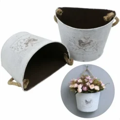 Pot De Fleurs Suspendu Jardinières - Demi-Cercle Galvanisé Vase Mural Pots Intérieur Et ExtéRieur Mur Décoration Suspendue Pour Ferme Cour Jardin Succulentes D'herbes, 2 Ensembles -Promos Jardin Noble Magasin 95204894 4