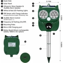 Répulsif Chat Exterieur, Ultrason Chat, Repulsif Chien, Charge Solaire,Chargement USB Prévenir Les Chiens Et Les Chats, Les Oiseaux, Pour Jardins, Champs, Pépinières, Etanche IP64 -Promos Jardin Noble Magasin 95415036 5