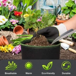 10 De Non - Tissé Plantation D'arbres Bordure Verte Feutre Plante Sac épaississement Grow Bag Non - Tissé Gallon Plantation Sac [1 Gallon] 18D 15h（Avec 10 étiquettes T - Plant） -Promos Jardin Noble Magasin 95603062 3