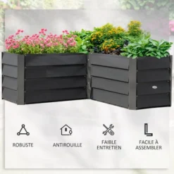 OUTSUNNY Carré Potager De Jardin Jardinière D'angle Sans Fond - 115L X 115l X 44H Cm - Acier Galvanisé Gris Foncé -Promos Jardin Noble Magasin 95848303 5