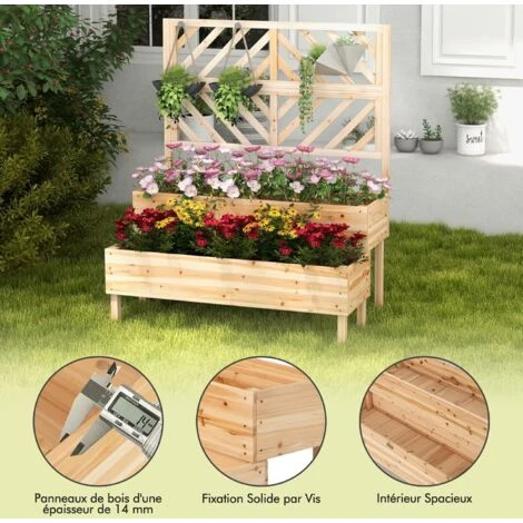 COSTWAY Jardinière 2 Niveaux Avec Treillis En Bois De Sapin Avec Trou De Drainage, Bac à Fleurs Pour Plante Grimpante, Lit De Jardin Résistance Aux Intempéries 109 X 62 X 135 Cm 4 COSTWAY Jardinière 2 Niveaux Avec Treillis En Bois De Sapin Avec Trou De Drainage, Bac à Fleurs Pour Plante Grimpante, Lit De Jardin Résistance Aux Intempéries 109 X 62 X 135 Cm – Image 2
