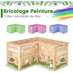 COSTWAY Carré Potager Jardinière En Bois De Sapin Base Ouverte En L, Jardinière Surélevée Pour Légumes Fruits, Pour Jardin Cour Pelouse, 120 X 120 X 62 Cm -Promos Jardin Noble Magasin 95979997 3