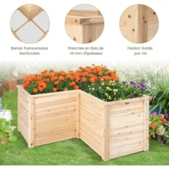 COSTWAY Carré Potager Jardinière En Bois De Sapin Base Ouverte En L, Jardinière Surélevée Pour Légumes Fruits, Pour Jardin Cour Pelouse, 120 X 120 X 62 Cm -Promos Jardin Noble Magasin 95979997 4