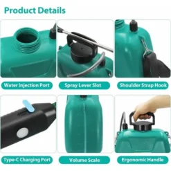 Pulvérisateur À Piles De 1,35 Gallon/5 L, Pulvérisateur Électrique Avec Poignée De Chargement Usb, Pulvérisateur De Jardin Portable Avec Manche Télescopique, 3 Buses Et Bandoulière Réglable -Promos Jardin Noble Magasin 96013239 3