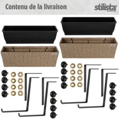 STILISTA Set De 2 Bacs à Fleurs En Poly Rotin 60 X 16 X 19 Cm, Y Compris Suspension Réglable Et Insert Amovible En Plastique, En 4 Couleurs Différentes, Crème 9 STILISTA Set De 2 Bacs à Fleurs En Poly Rotin 60 X 16 X 19 Cm, Y Compris Suspension Réglable Et Insert Amovible En Plastique, En 4 Couleurs Différentes, Crème -Promos Jardin Noble Magasin 96809443 3